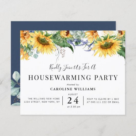 uitnodiging van de roemeense partij voor zonnebloe (Voorkant / Achterkant)