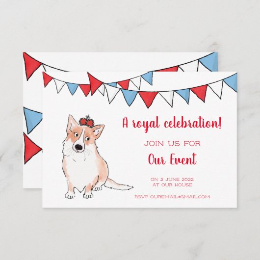 Uitnodiging van de Royal Corgi-partij (klein) (Voorkant / Achterkant)