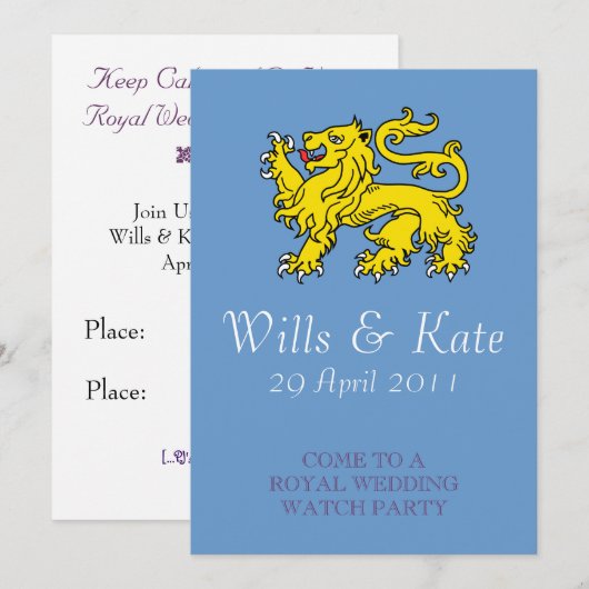 Uitnodiging van de Royal Wedding Watch Party (Blau (Voorkant / Achterkant)