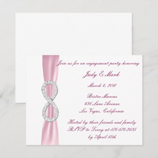 Uitnodiging van de roze Diamond Infinity Engagemen (Voorkant / Achterkant)