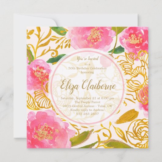 uitnodiging van de roze en de goudbloem (Voorkant)