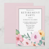 Uitnodiging van de roze Floral Border Retirement P (Voorkant / Achterkant)