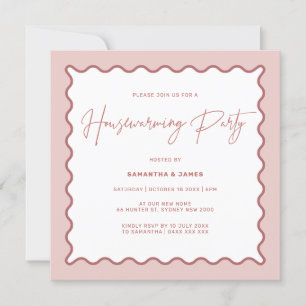 Uitnodiging van de roze Wavy Border Housewarming P