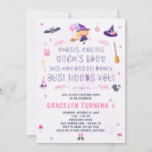 Uitnodiging van de roze Witch Halloween Partij (Voorkant)