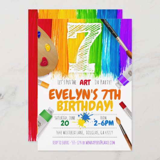 Uitnodiging van de schilderpartij, Art Birthday Pa (Voorkant / Achterkant)