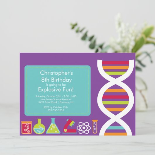 Uitnodiging van de Science Birthday Party (Staand voorkant)