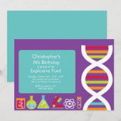 Uitnodiging van de Science Birthday Party (Voorkant / Achterkant)