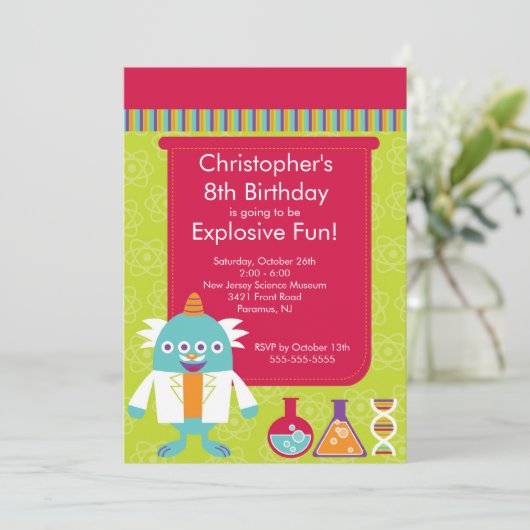 Uitnodiging van de Science Birthday Party (Staand voorkant)
