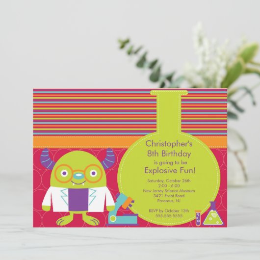 Uitnodiging van de Science Birthday Party (Staand voorkant)