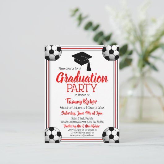 Uitnodiging van de Soccer Red & Black Graduparty (Staand voorkant)
