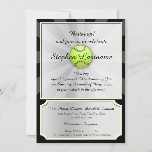 Uitnodiging van de Softball Field Pass Retirement (Achterkant)