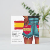 Uitnodiging van de Spaanse Denim Girl Graduation P (Staand voorkant)