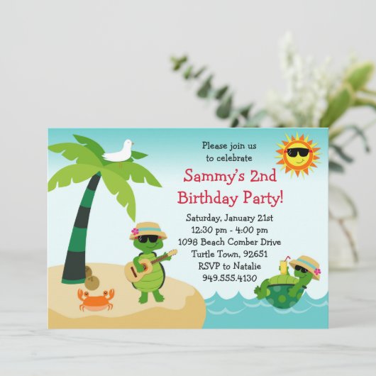 Uitnodiging van de stratenpartij van Turtle Beach (Staand voorkant)