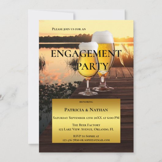 Uitnodiging van de Sunset Beer Lake Engagement Par (Voorkant)