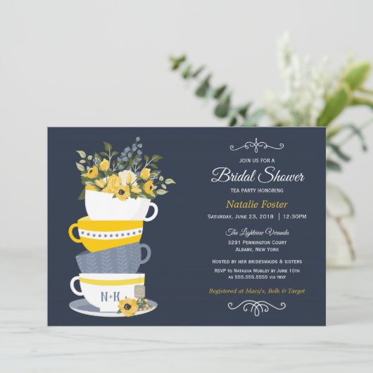 Uitnodiging van de Tea-partij vrijgezellenfeest |  (Staand voorkant)