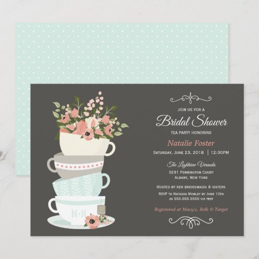 Uitnodiging van de Tea-partij vrijgezellenfeest |  (Voorkant / Achterkant)