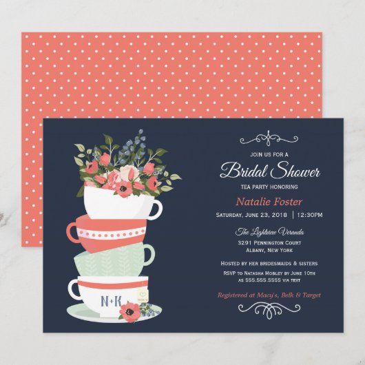 Uitnodiging van de Tea-partij vrijgezellenfeest |  (Voorkant / Achterkant)