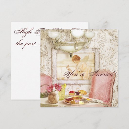 Uitnodiging van de Tea Party. Shabby Chic, Victori (Voorkant / Achterkant)