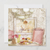 Uitnodiging van de Tea Party. Shabby Chic, Victori (Voorkant)