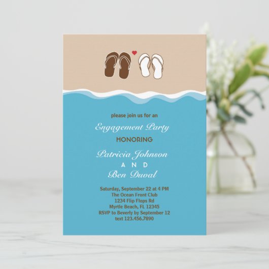 Uitnodiging van de teenslippers Engagement Party (Staand voorkant)