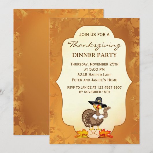 Uitnodiging van de Thanksgiving Turkije (Voorkant / Achterkant)