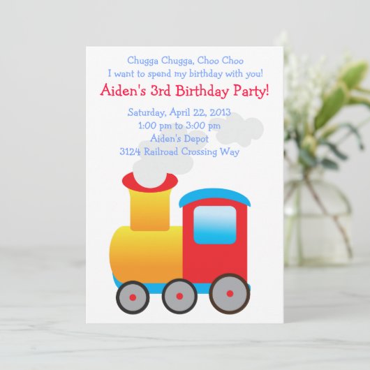 Uitnodiging van de Train Party voor kinderen (Staand voorkant)