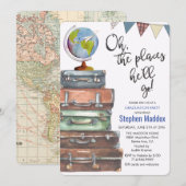 Uitnodiging van de "Travel Thmed Male Graduy Party (Voorkant / Achterkant)