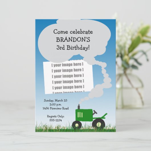 Uitnodiging van de trekker: Groene Tractor, voeg u (Staand voorkant)