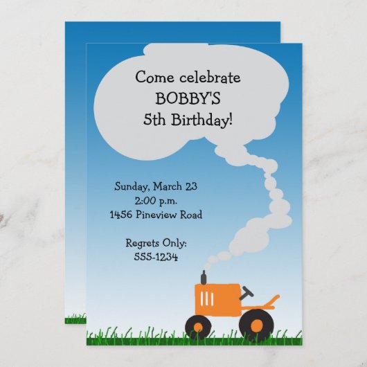 Uitnodiging van de trekker: Oranje tractor (Voorkant / Achterkant)