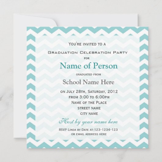 Uitnodiging van de "Treny chevron blue graduparty" (Voorkant)