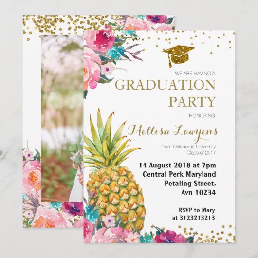 Uitnodiging van de Tropische ananastheekarakter (Voorkant / Achterkant)