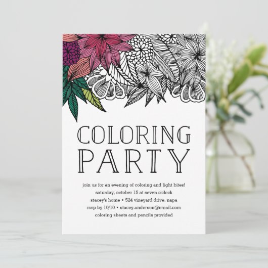 Uitnodiging van de Tropische Floral Colour Party (Staand voorkant)