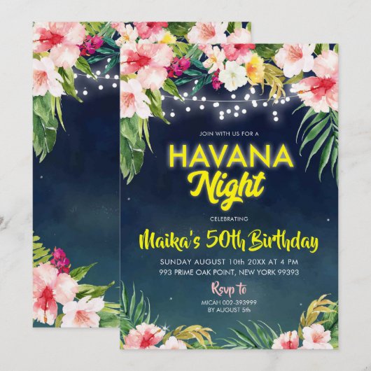 Uitnodiging van de Tropische Havana-partij (Voorkant / Achterkant)