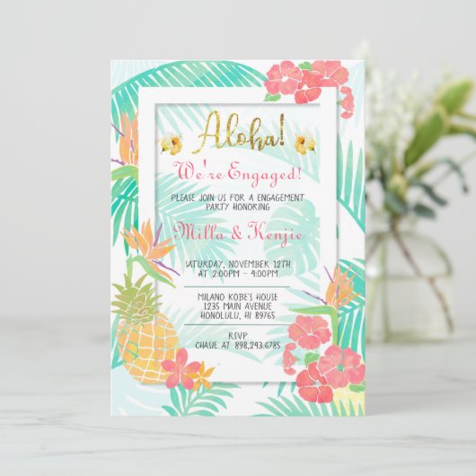 Uitnodiging van de Tropische Luau Aloha Engagement (Staand voorkant)