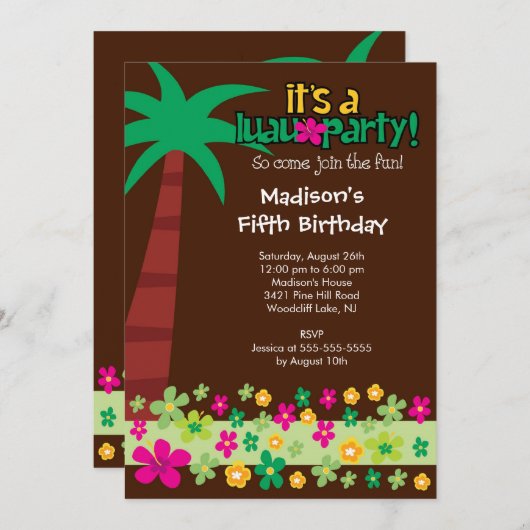 Uitnodiging van de Tropische Luau Birthday Pool (Voorkant / Achterkant)