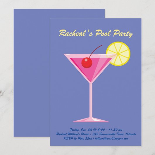 Uitnodiging van de Tropische Paarse Pool (Voorkant / Achterkant)