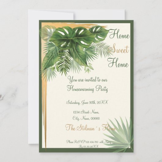 Uitnodiging van de Tropische Palm Housewarming Par (Voorkant)