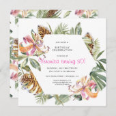 Uitnodiging van de Tropische Tijger Floral-Birthda (Voorkant / Achterkant)