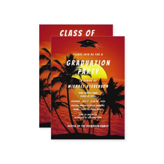 Uitnodiging van de Tropische Zee Sunset Graduation (Voorkant / Achterkant in situ)