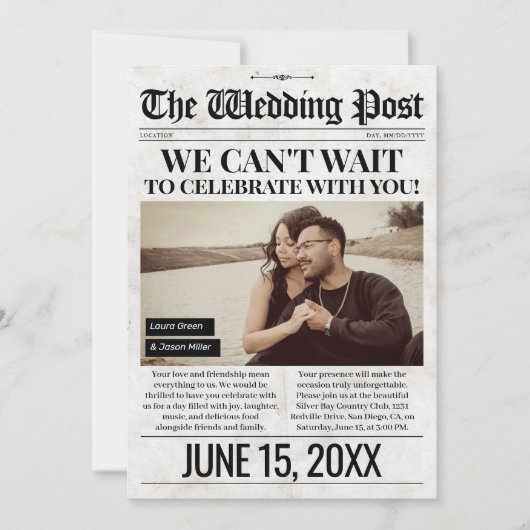 Uitnodiging van de trouwkrant, uitnodiging van de  (Voorkant)