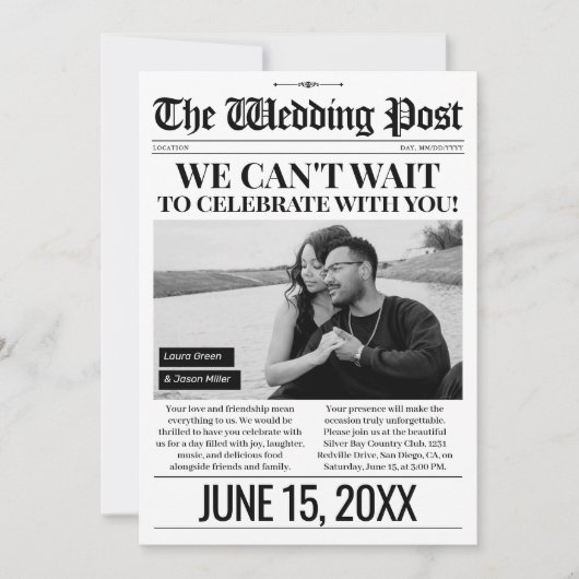 Uitnodiging van de trouwkrant, uitnodiging van de  (Voorkant)