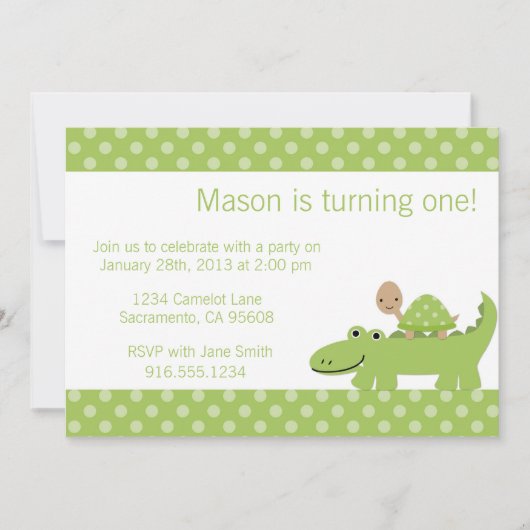 Uitnodiging van de Turtle and Alligator Party (Voorkant)