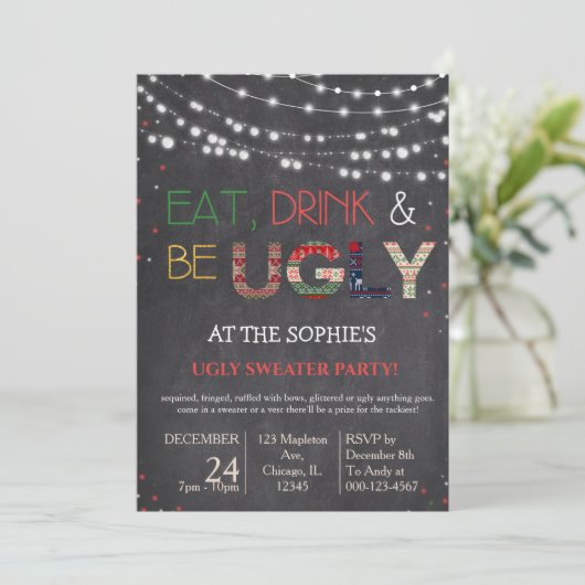 Uitnodiging van de Ugly Sweater Kerstfeestdag (Staand voorkant)