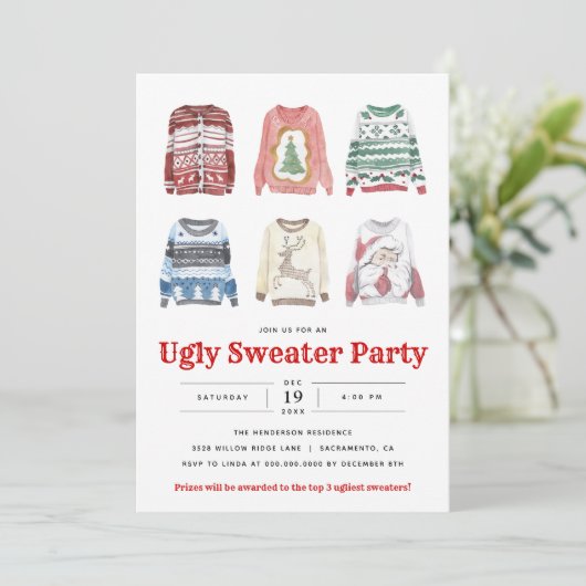 Uitnodiging van de Ugly Sweater Kerstfeestdag (Staand voorkant)