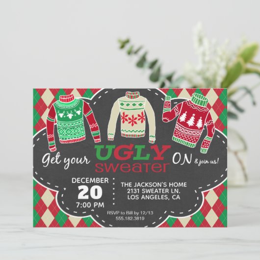 Uitnodiging van de Ugly Sweater Kerstfeestdag (Staand voorkant)