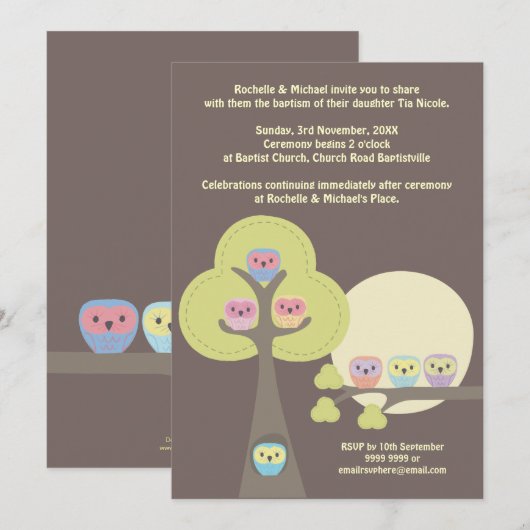 Uitnodiging van de Uilen van de Ceremonie van het (Voorkant / Achterkant)