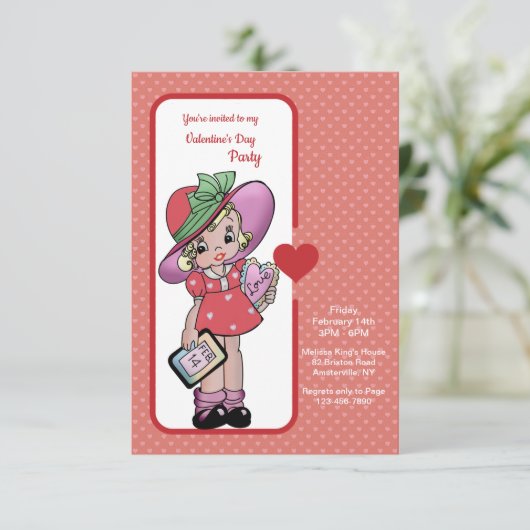 Uitnodiging van de  Valentijn Kinderpartij (Staand voorkant)