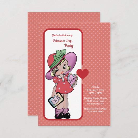 Uitnodiging van de  Valentijn Kinderpartij (Voorkant / Achterkant)