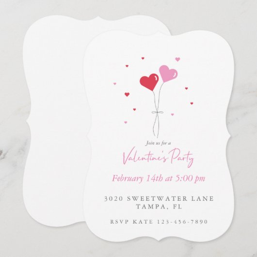 Uitnodiging van de valentijnse Heart Balloons Part (Voorkant / Achterkant)