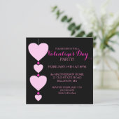 Uitnodiging van de Valentijnse partij Roze en Blac (Staand voorkant)